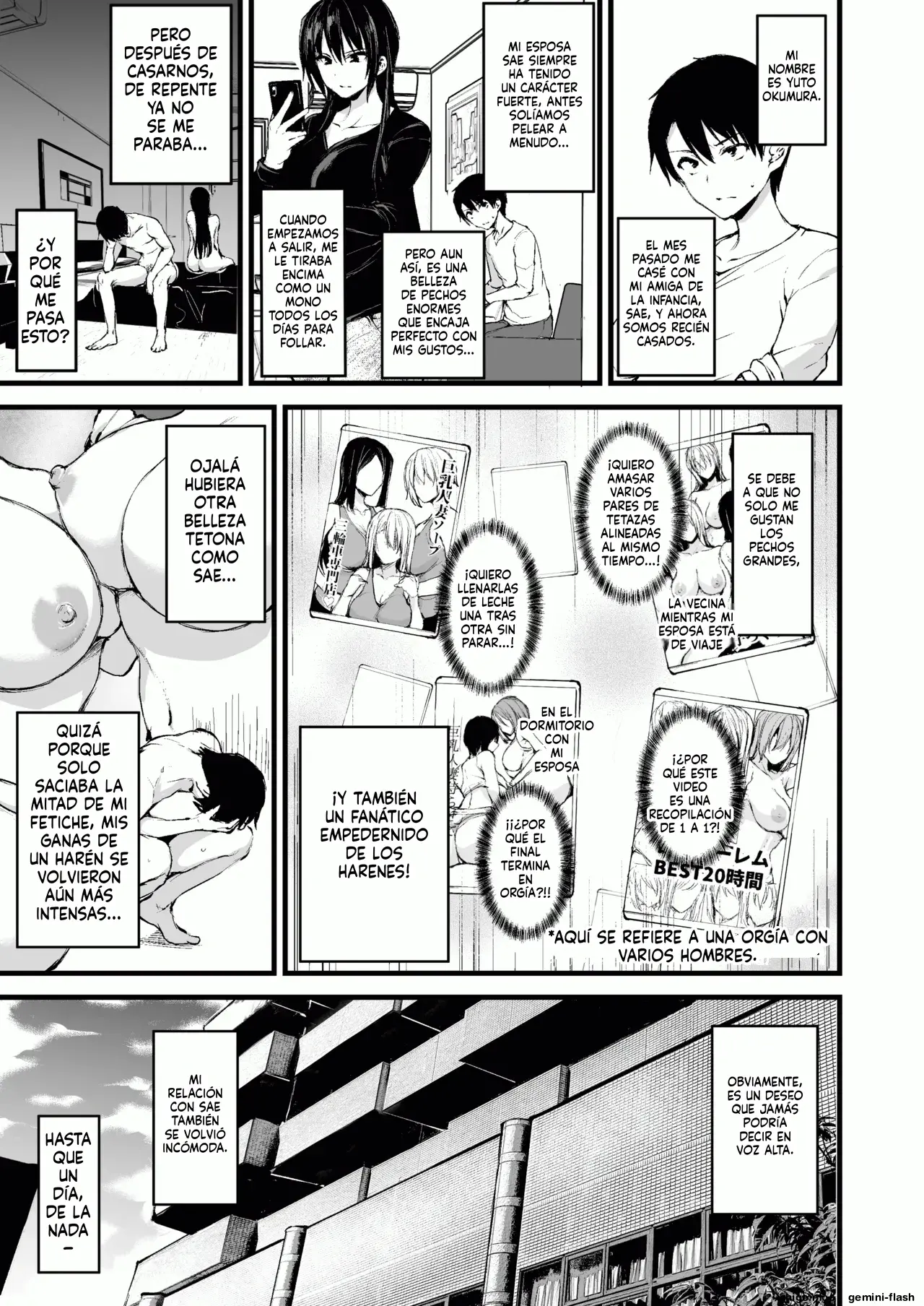 Kyonyuu ga 2-ri inai to bokki shinai otto no tame ni tomodachi o tsurete kita tsuma (Spanish) MTL capítulo 1 página 2